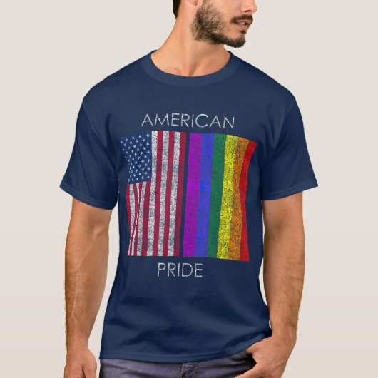 アメリカプライドt色あせたアメリカの虹の国旗 tシャツ (正面)