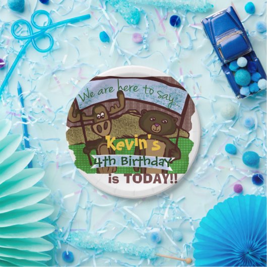 アメリカヘラジカおよびくまの誕生日 ペーパープレート (パーティー)