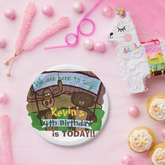 アメリカヘラジカおよびくまの誕生日 ペーパープレート (パーティー)