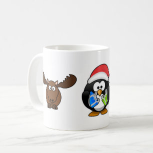 アメリカヘラジカおよびペンギンのマグ コーヒーマグカップ