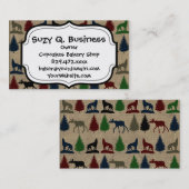 アメリカヘラジカのオオカミの松の木の素朴なバーラップのプリント 名刺 (正面/裏面)