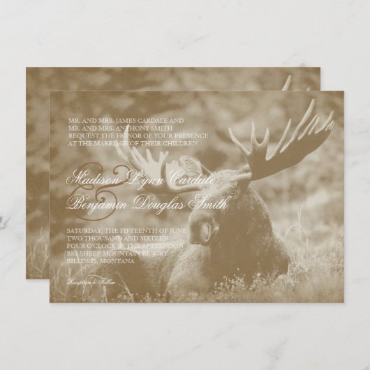 アメリカヘラジカのビッグ・ゲームの野性生物の(雄ジカの)枝角の結婚式招待状 招待状 (正面/裏面)