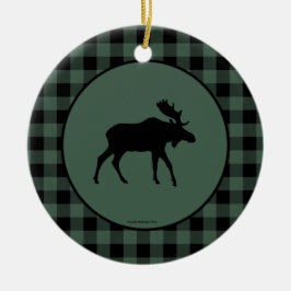 アメリカヘラジカの緑の黒い格子縞のボーダー セラミックオーナメント