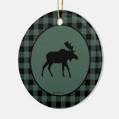 アメリカヘラジカの緑の黒い格子縞のボーダー セラミックオーナメント (左)