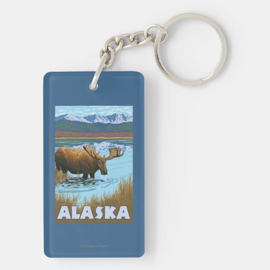 アメリカヘラジカの飲料水のヴィンテージ旅行ポスター キーホルダー (裏面)