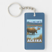 アメリカヘラジカの飲料水のヴィンテージ旅行ポスター キーホルダー (正面)