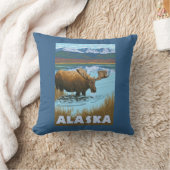 アメリカヘラジカの飲料水のヴィンテージ旅行ポスター クッション (ブランケット)