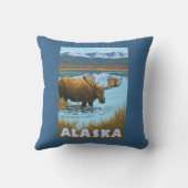 アメリカヘラジカの飲料水のヴィンテージ旅行ポスター クッション (裏面)