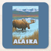 アメリカヘラジカの飲料水のヴィンテージ旅行ポスター スクエアペーパーコースター (正面)