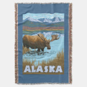 アメリカヘラジカの飲料水のヴィンテージ旅行ポスター スローブランケット (正面縦)