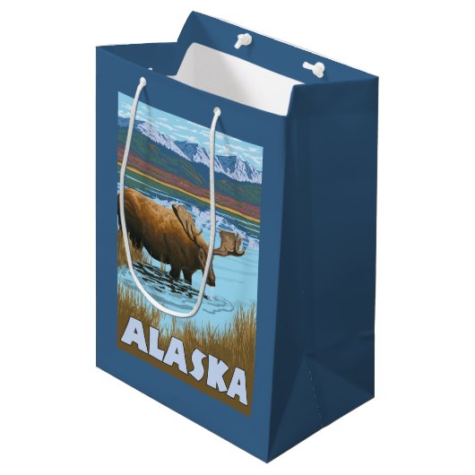 アメリカヘラジカの飲料水のヴィンテージ旅行ポスター ミディアムペーパーバッグ (正面アングル)