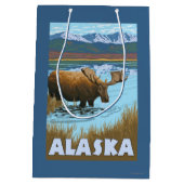 アメリカヘラジカの飲料水のヴィンテージ旅行ポスター ミディアムペーパーバッグ (裏面)