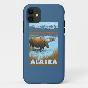 アメリカヘラジカの飲料水のヴィンテージ旅行ポスター iPhone 11 ケース