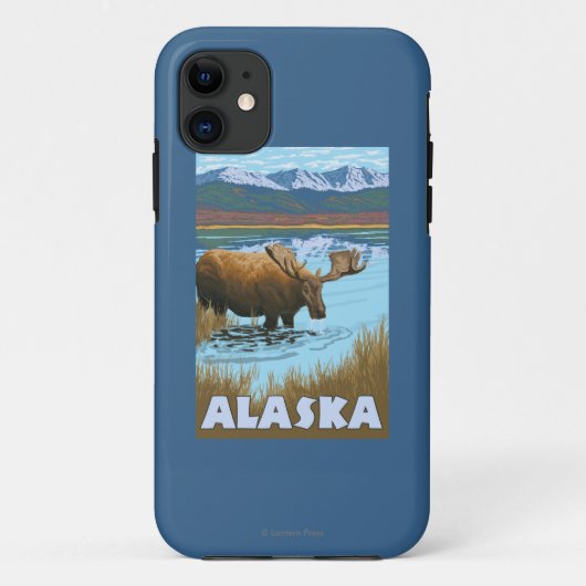 アメリカヘラジカの飲料水のヴィンテージ旅行ポスター Case-Mate iPhoneケース (裏面)