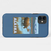 アメリカヘラジカの飲料水のヴィンテージ旅行ポスター Case-Mate iPhoneケース (裏面(横))