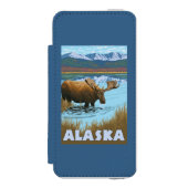 アメリカヘラジカの飲料水のヴィンテージ旅行ポスター INCIPIO iPhoneウォレットケース (フォリオ 正面)