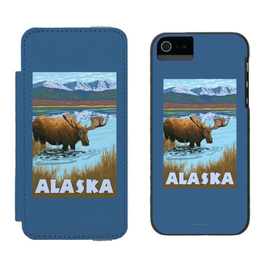 アメリカヘラジカの飲料水のヴィンテージ旅行ポスター INCIPIO iPhoneウォレットケース (並び)
