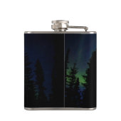 アメリカヘラジカは森林Northern Lightsでシルエットを描きます フラスク (裏面)