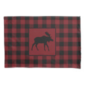 アメリカヘラジカは赤く黒い格子縞のシルエットを描きます 枕カバー (正面)