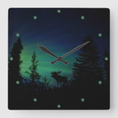 アメリカヘラジカはTwilghtでシルエットを描きます スクエア壁時計 (正面)