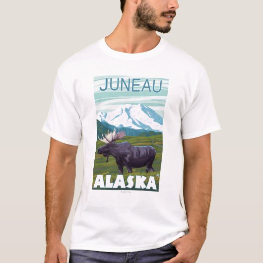 アメリカヘラジカ場面-ジュノー、アラスカ Tシャツ (正面)