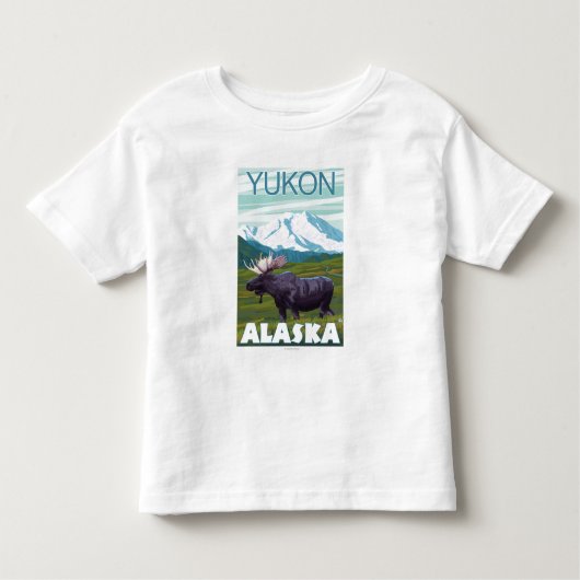 アメリカヘラジカ場面-ユーコン準州、アラスカ トドラーTシャツ (正面)