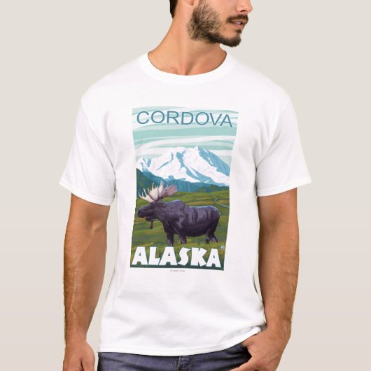 アメリカヘラジカ場面- Cordova、アラスカ Tシャツ (正面)