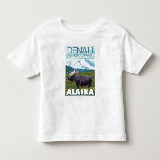 アメリカヘラジカ場面- Denaliの国立公園、アラスカ トドラーTシャツ (正面)
