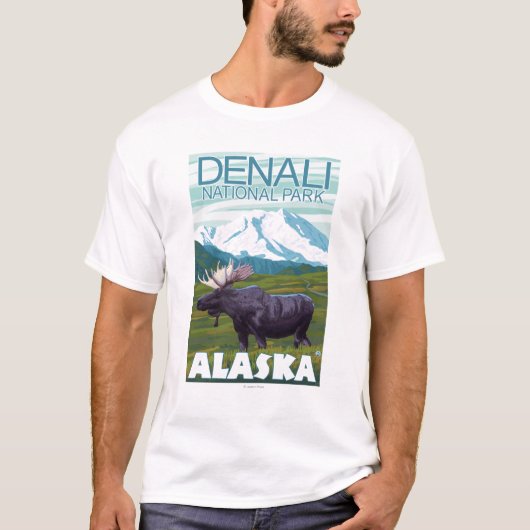 アメリカヘラジカ場面- Denaliの国立公園、アラスカ Tシャツ (正面)