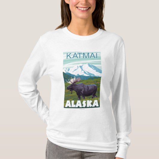 アメリカヘラジカ場面- Katmai、アラスカ Tシャツ (正面)