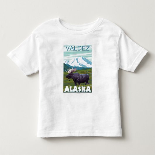 アメリカヘラジカ場面- Valdez、アラスカ トドラーTシャツ (正面)