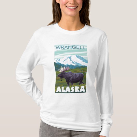 アメリカヘラジカ場面- Wrangell、アラスカ Tシャツ (正面)