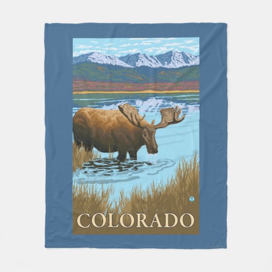 アメリカヘラジカDrinkingColorado フリースブランケット (正面)
