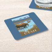 アメリカヘラジカDrinkingUtah スクエアペーパーコースター (アングル)