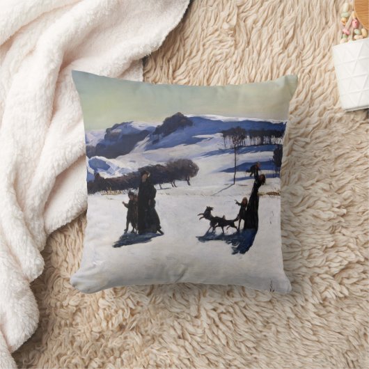 アメリカペインターのクリスマスのギフトによる雪分野 クッション (ブランケット)