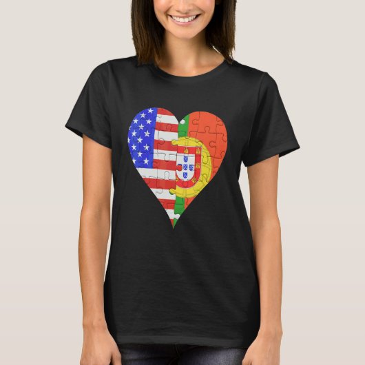 アメリカポルトガル国旗のハート Tシャツ (正面)