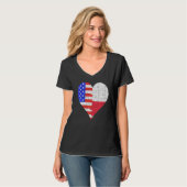 アメリカポーランド国旗のハート Tシャツ (正面フル)