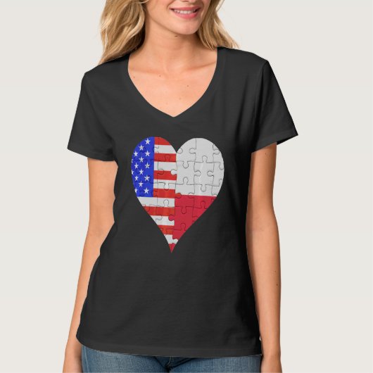 アメリカポーランド国旗のハート Tシャツ (正面)