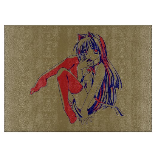 アメリカマンガ猫少女かわいいアニメ カッティングボード (正面)