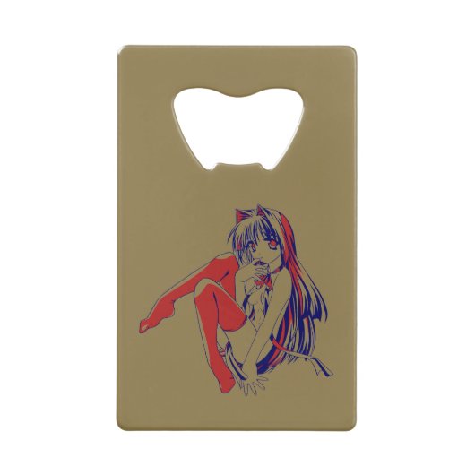 アメリカマンガ猫少女かわいいアニメ クレジットカード栓抜き (正面)