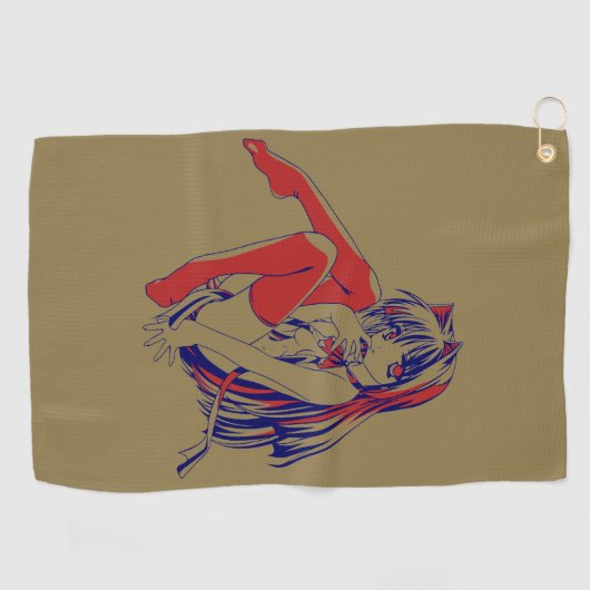 アメリカマンガ猫少女かわいいアニメ ゴルフタオル (横)