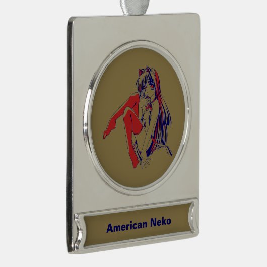 アメリカマンガ猫少女かわいいアニメ シルバープレートバナーオーナメント (右)