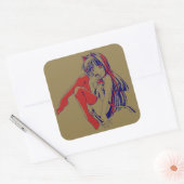 アメリカマンガ猫少女かわいいアニメ スクエアシール (封筒)