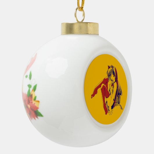 アメリカマンガ猫少女かわいいアニメ セラミックボールオーナメント (左)