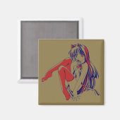 アメリカマンガ猫少女かわいいアニメ マグネット (正面/裏面)