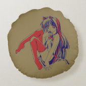 アメリカマンガ猫少女かわいいアニメ ラウンドクッション (裏面)