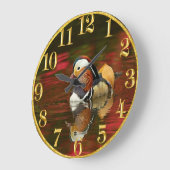 アメリカマンダリンアヒルの水の金ゴールド時計 ラージ壁時計 (傾斜)
