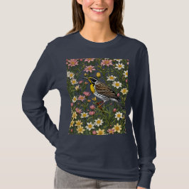 アメリカムシクイに囲まれたビターブルートの花 Tシャツ