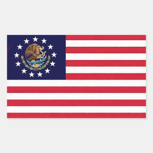 アメリカメキシコ国旗のステッカー 長方形シール (正面)