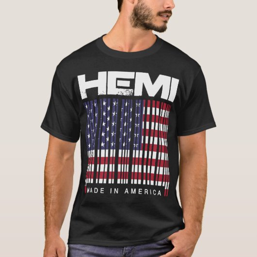 アメリカメンズ筋肉車熱いRでなされるHemiのバーコード Tシャツ (正面)